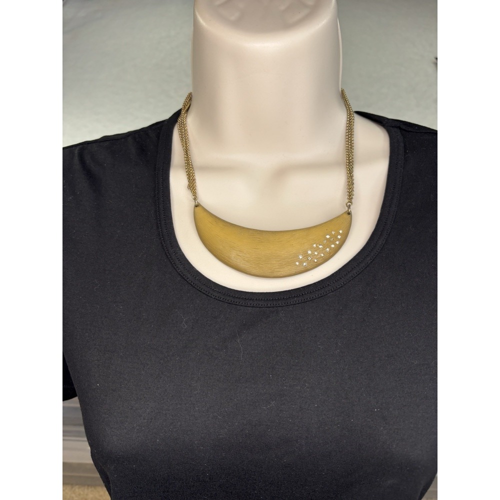 Vintage Gold Tone Layered Chain‎ Crescent Moon Bling Y2K Statement Necklace